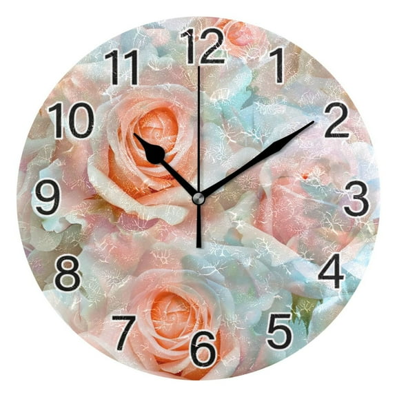 Ryvnso Blossom Rose Flower Wall Clock Non Ticking Silent Kitchen Clock Battery Operated Clocks 10 inch