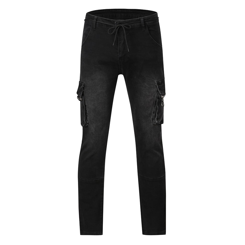 Hanas 2023 Mens Pants Fashion Mens Solid Drawstring Pocket Sports Trousers  Casual Beam Feet Pants Black L 
