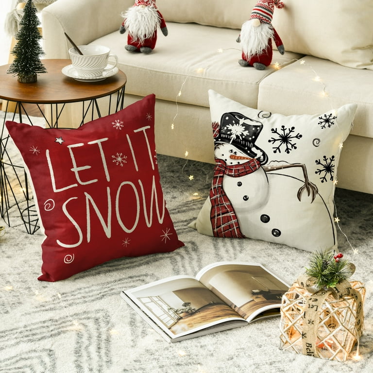 Christmas Pillow Covers 18×18 Set of 4 Christmas Decorations Christmas  Throw Pillow Covers Holiday Rustic Linen Christmas Pillow Case for Sofa  Couch