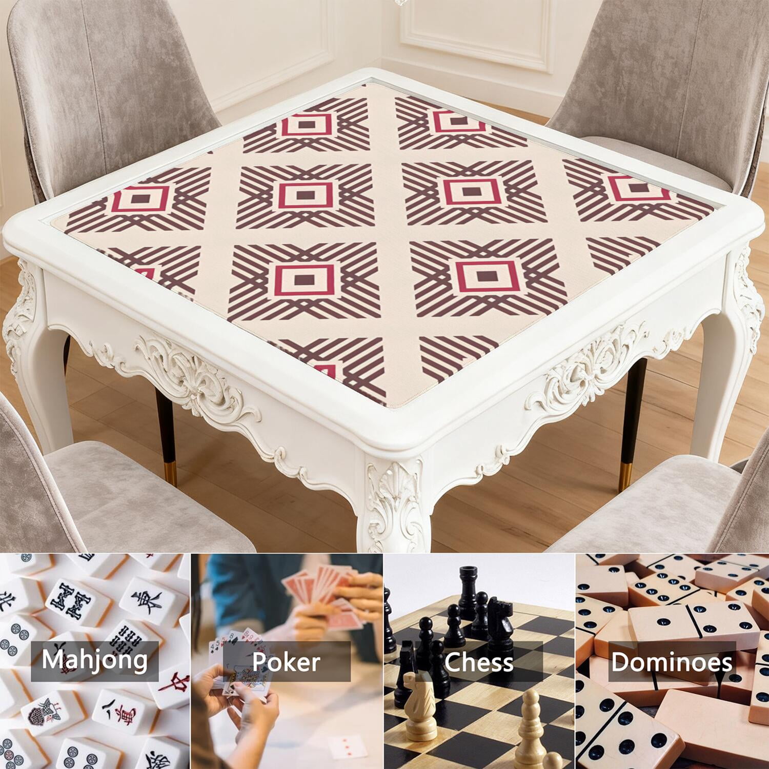Boho Style Large Non-Slip Playing Surface for Mahjong 31.5x31.5 Inch Rubber Mat with Noise Dampening for Card Games Board Games and Game Room Decor