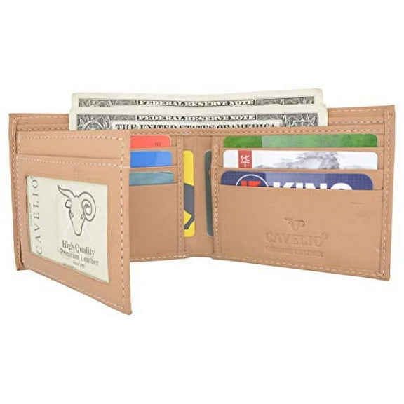 Men's Tan Bifold Soft Leather Credit Card ID Flap Out Wallet