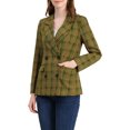 thumbnail image 5 of Allegra K Women Notched Lapel Double Breasted Padded Shoulder Plaid Blazer Yellow Green XL, 5 of 7
