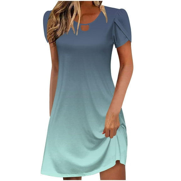 Women's Casual A-Line Dress Summer Beach Tshirt Dress Short Sleeve Flowy Sundresses Gray XL