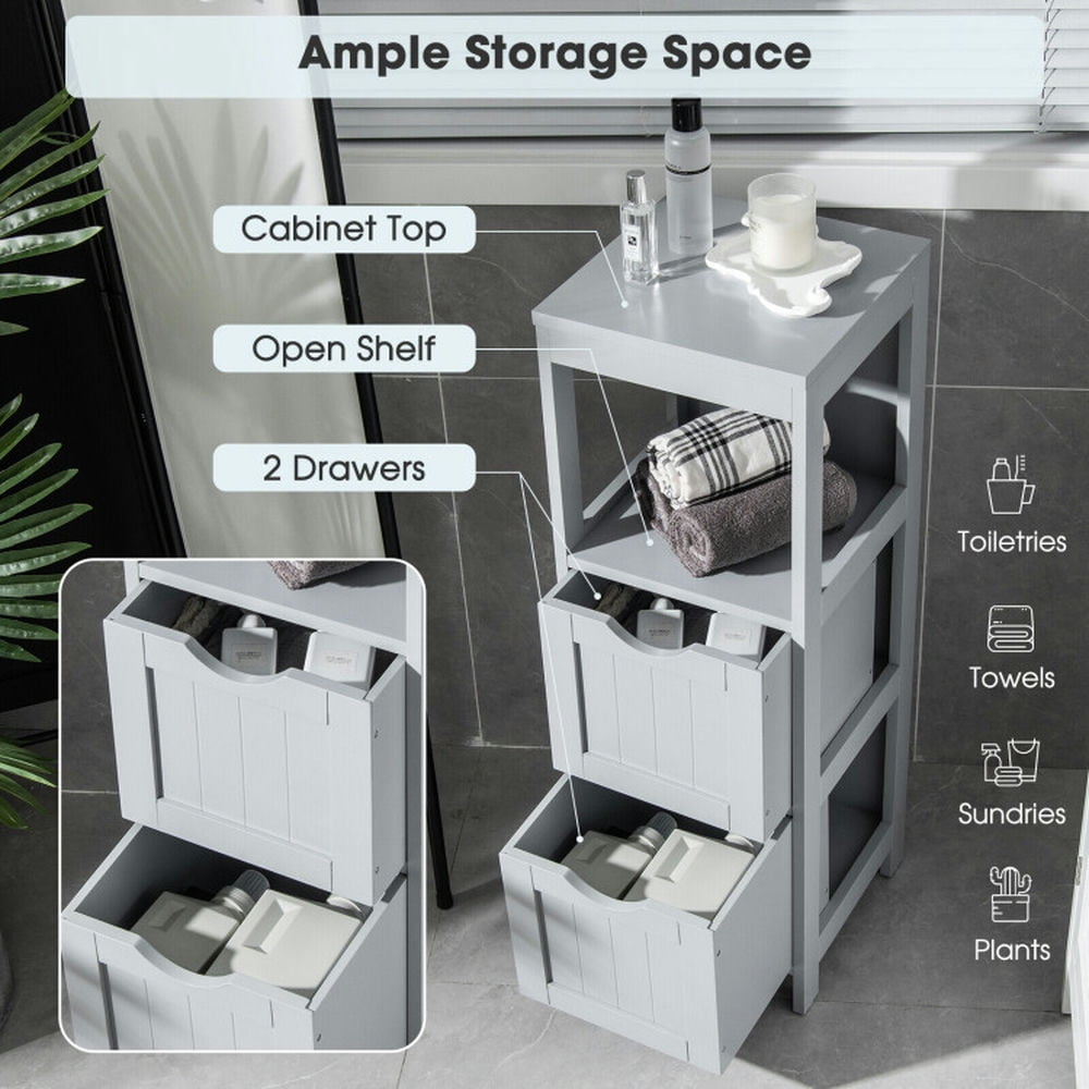 Finihen Bathroom Storage Cabinet, Bathroom Floor Cabinet, Wooden Bathroom Floor Cabinet with Removable Drawers, for Bathroom, Living Room, Bedroom, Kitchen, Gray Finihen Bathroom Storage Cabinet, Bathroom Floor Cabinet, Wooden Bathroom Floor Cabinet with Removable Drawers, for Bathroom, Living Room, Bedroom, Kitchen, Gray