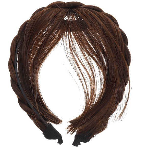 PTOOTP Pelucas sintéticas de moda, diadema, flequillo frontal, extensiones de cabello para mujeres y niñas (marrón oscuro)