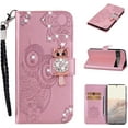 thumbnail image 4 of for Google Pixel 7 Pro Case with Credit Card Holder, Glitter Bling Diamond PU Leather Wallet Phone Case Flip Folio Book Cover for Google Pixel 7 Pro Owl Rose Gold, 4 of 16