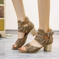 thumbnail image 2 of Nrmvnmi Summer Heels for Women Open Toe Boho Booties Cutout High Heel Chunky Block Sandals Brown Mothers Day Gifts, 2 of 8