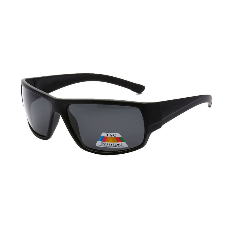 Polarized Wrap Around Fashion Sunglasses Black Frame Black Lenses