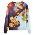 thumbnail image 4 of IROINNID Long Sleeve T-Shirts for Women Home Flower Print Round Neck T-shirt Top Blouse Pullover,Yellow, 4 of 6