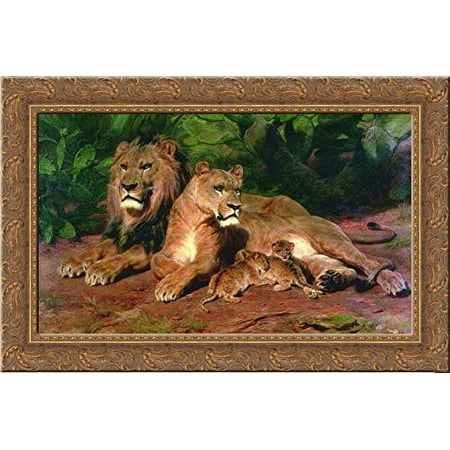 The Lion at Home 24x18 Gold Ornate Wood Framed Canvas Art by Rosa Bonheur