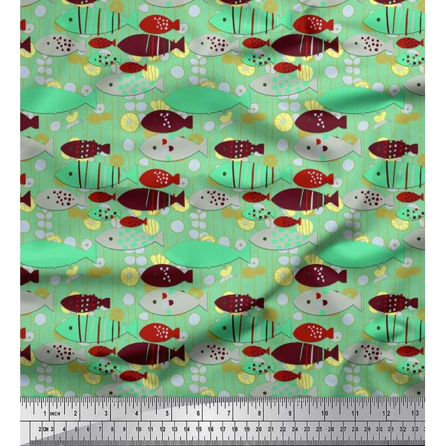 Soimoi Rayon Fabric Fish Cartoon Print Fabric by Yard 56 Inch Wide