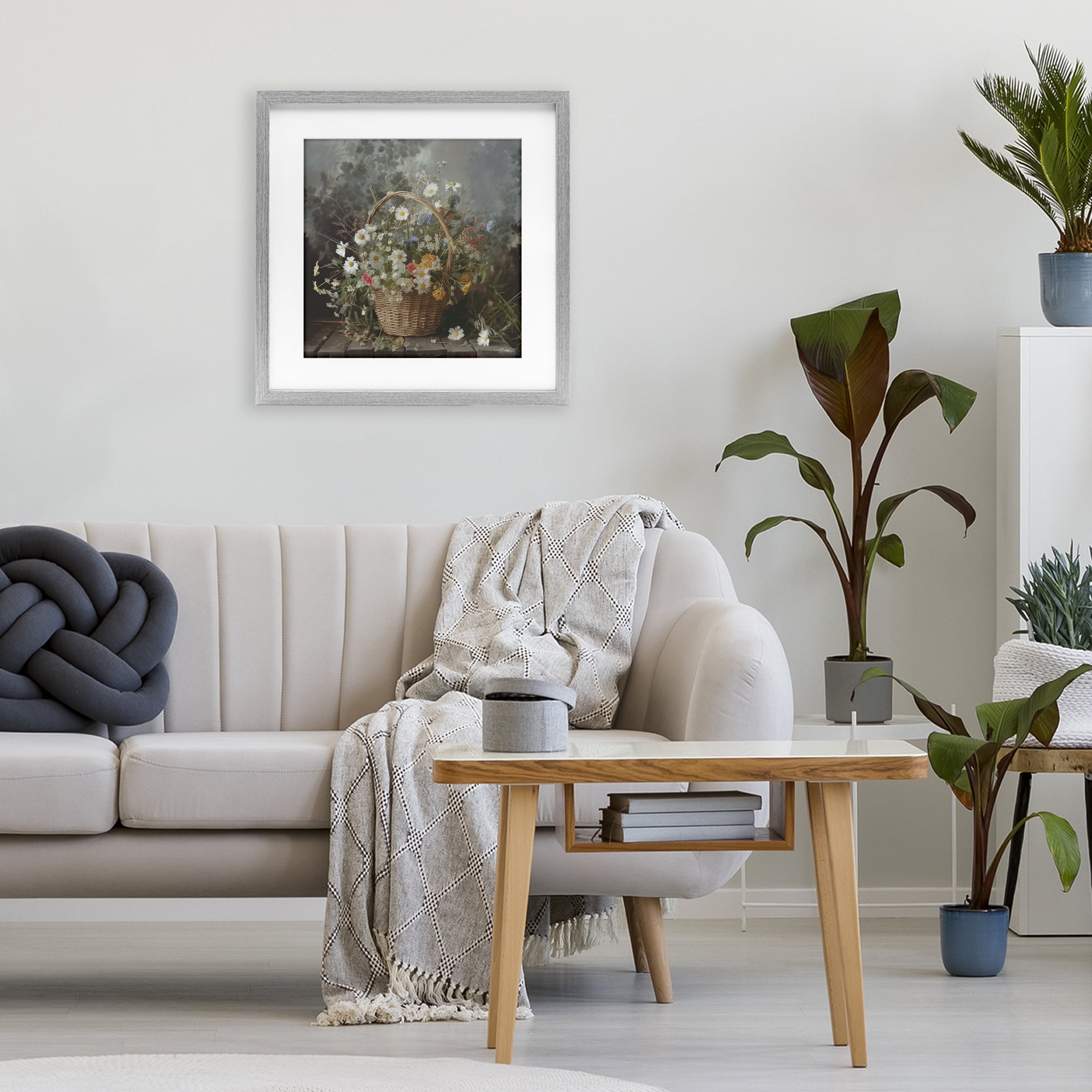 Stupell Industries Florals In A Basket Arrangement Gray Framed Print Under Glass, design by Lazar Studio