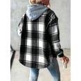 thumbnail image 4 of Plaid Pattern Long Sleeve Shacket Button Down Fleece Lined Hooded Jackets Warm Coat, 4 of 7