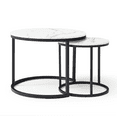 thumbnail image 5 of Set 2 Coffee Table Nesting White and gray top Black Frame Circular Round and Marble Pattern Wooden Tables, Living Room Bedroom Apartment Modern Industrial Simple Nightstand, 5 of 9