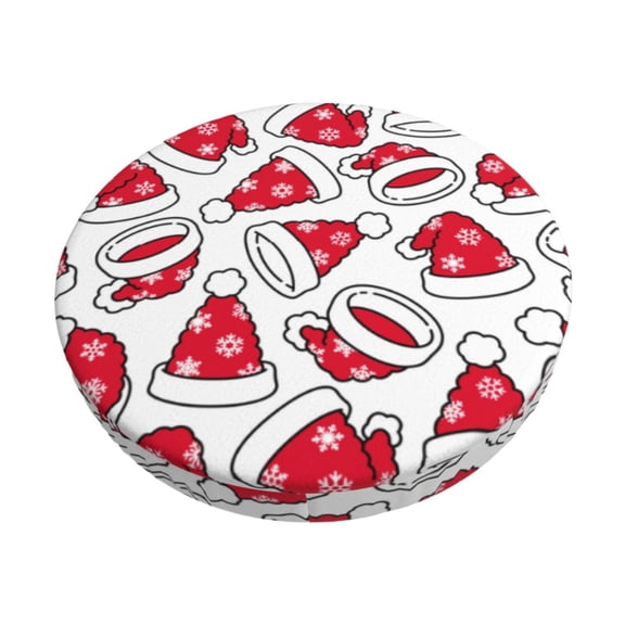 Xecao Christmas Hat Print Stool Covers Offer Stylish, Washable Protection for PU Round Bar Stools, Perfect for Home or Commercial Use.-14 inch