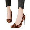 thumbnail image 4 of Lovskoo 2024 Women's Pumps Slip on High Heels with Pointed Toe Stiletto Faux Suede Leopard Print Bridal Party Gown Heels for Casual Brown, 4 of 8