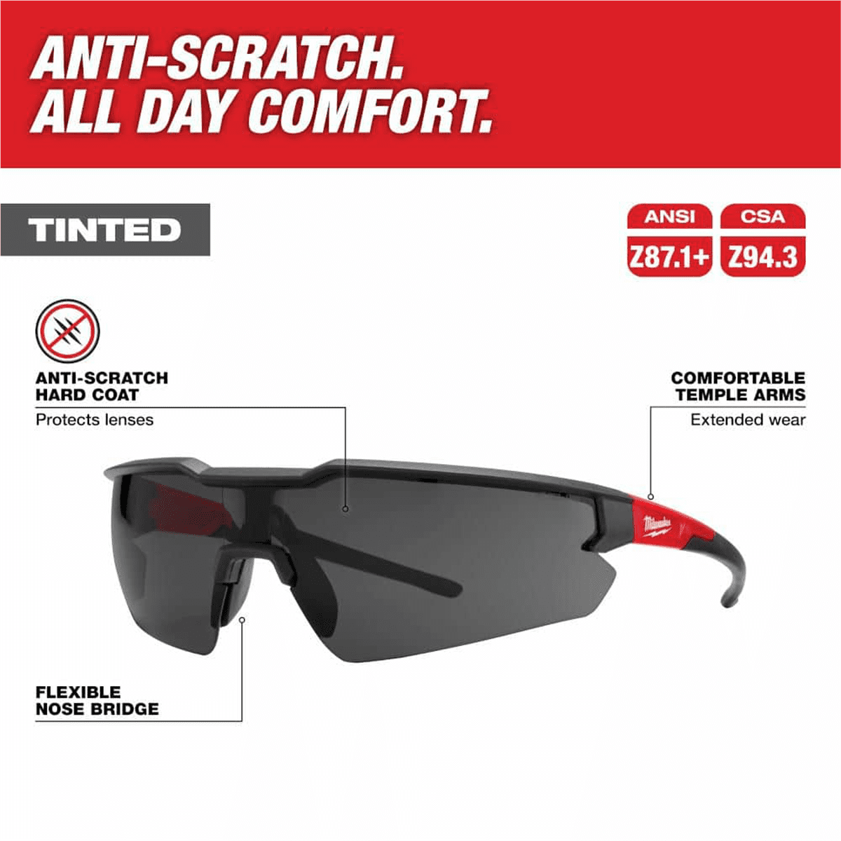 Milwaukee Tool 3PK Safety Glasses - Tinted Anti-Scratch Lenses