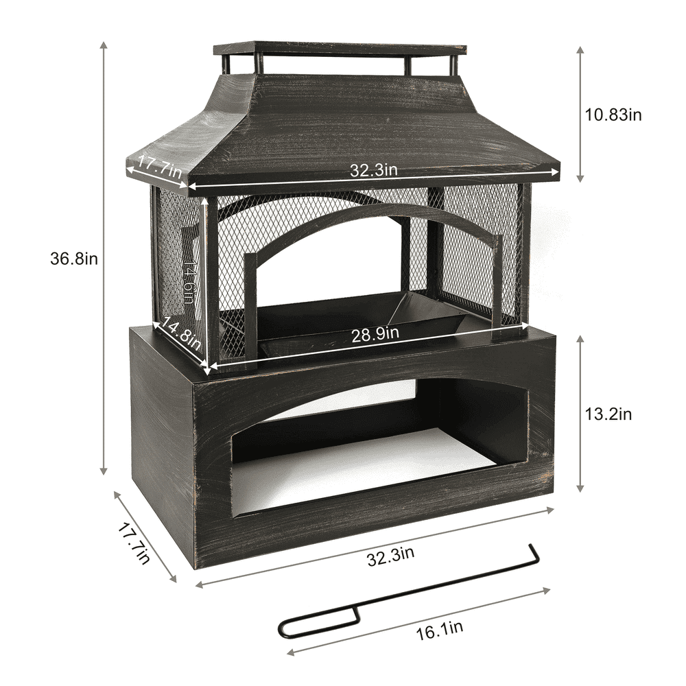 Spaco Rectangular Metal Log Burner Fire Pit with Built-in Log Storage, Outdoor Wood-Burning Fireplace, Fire Pit for Outdoor, Brown