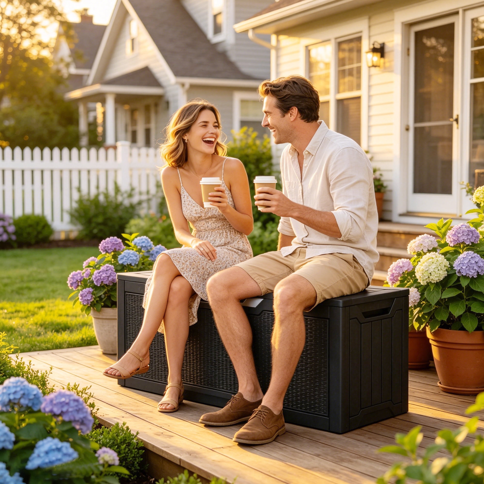 Uforic Rattan Deck Box, 80 Gallon Weatherproof Lockable Resin Outdoor Storage Box for Patio Cushions Garden Tools Equipment, Black