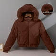 thumbnail image 4 of hoksml Women's Short Corduroy Fleece Jacket with Detachable Hood Full Zip Plush Lined Thickened Winter Coat with Stand Collar and Pockets, 4 of 9