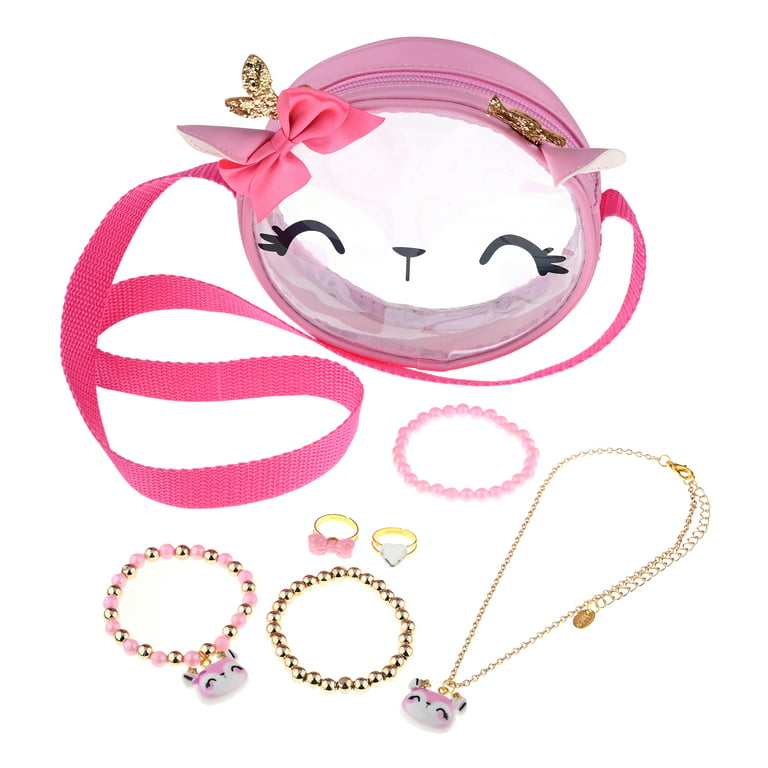 Claire's Tween Pink Deer Purse and Matching Jewelry Set, Gift for Girls, 7  Pieces
