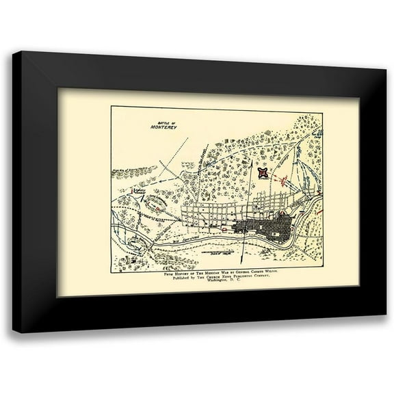 Church News Publishing 14x10 Black Modern Framed Museum Art Print Titled - Monterey Battle Map Mexican American War 1892