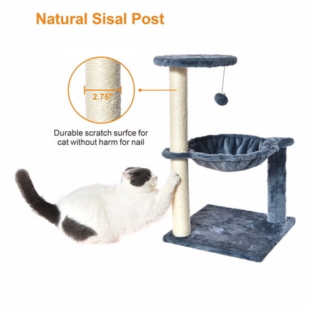 VIBRANT LIFE 3-LEVEL CAT TOWER WITH HAMMOCK AND SISAL POST, 26.7 INCH, BLUE