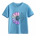 thumbnail image 4 of CPNG Girls Sunflower Shirts Cute Summer Crew Neck T-Shirt Floral Graphic Short Sleeve Tees Tops Casual Loose Tees(Sky Blue,4-5 Years), 4 of 5