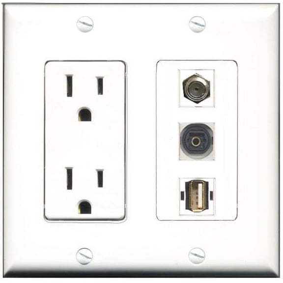 RiteAV - 15 Amp Power Outlet 1 Port Coax 1 Port USB A-A 1 Port Toslink Decorative Wall Plate