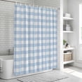 thumbnail image 5 of Light Blue Plaid Shower Curtain, Waterproof Shower Curtains for Bathroom, Modern Minimalist Country Washable Fabric Bathtub Curtain Set Bath Decor with 12 Hooks Extra Long 72"x96", 5 of 6