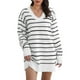 thumbnail image 1 of Vestido A Rayas De Manga Larga Con Cuello En V Tejido Suelto Mini Suéter Casual Vestido De Mujer Blanco Y Negro Rayas Negras L, 1 of 6
