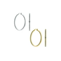 Bling Jewelry Womens Set of 2 Round Channel Set CZ Hoop Earrings Gold Plated Stainless Steel 2 Inch