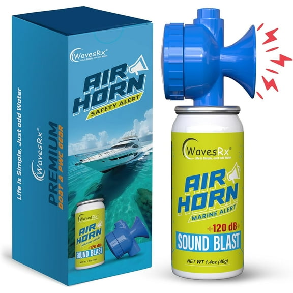WavesRx Marine Air Horn – Coast Guard Approved Boat Horn for Safety & Fog Alerts | Loud 120 dB Sound Blast Reaches ½ Mile