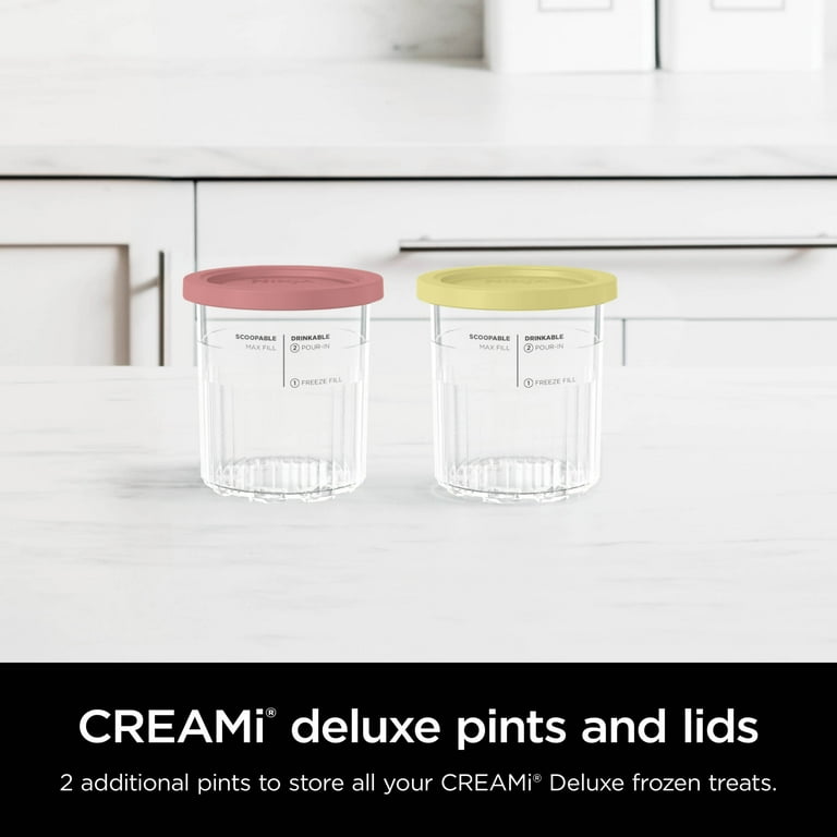 Ninja CREAMi Deluxe Pints, 2 Pack, Coral and Yellow Lids