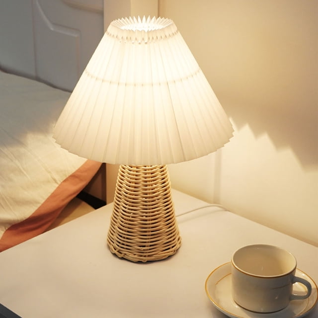 Lámpara Plisada De Ratán, Lámpara De Noche De Noche Suave Y Cálida Para Dormitorio