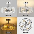 thumbnail image 5 of FRIDEKO HOME 14.5" Crystal Light Fixture, Modern Semi Flush Mount Ceiling Light, 4-Light, E26 Base, Drum Chandelier for Kitchen Bedroom Living Room Dining Room Entryway, Chrome (Without Bulb), 5 of 9