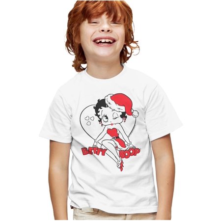 Betty Boop Christmas Heart Kids T Shirt for Youth Boys and Girls, White, Small
