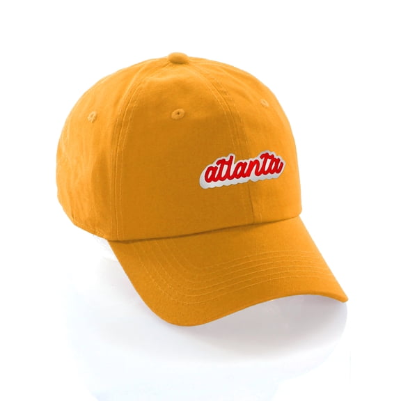 Classic Unstructured USA Cities Baseball Dad Hat 3D Raised PVC Letters Cap, Atlanta Gold, White Red