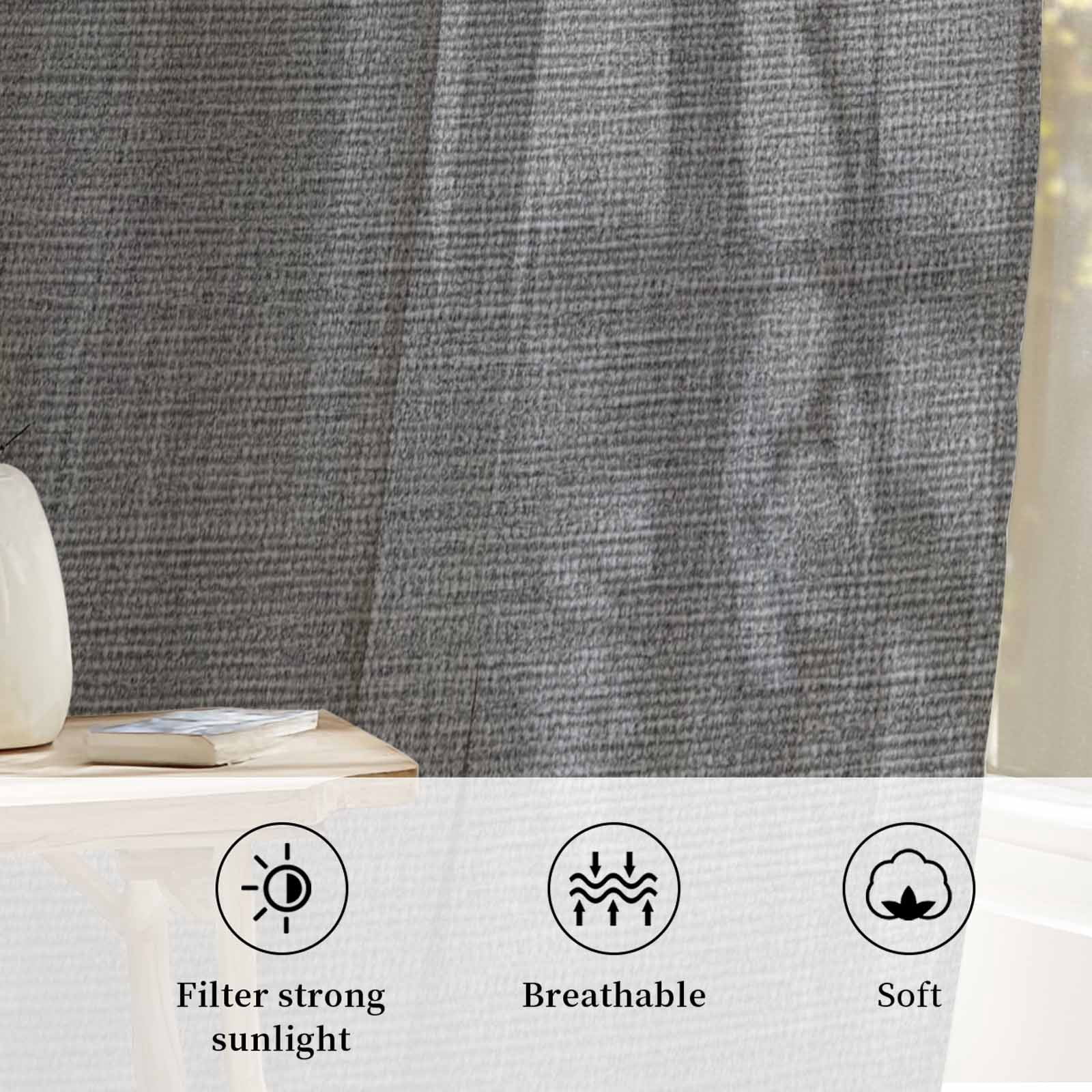 Vintage Dark Gray Sheer Curtains 45 Inches Long, Farmhouse Retro Solid Color Linen Texture Light Filering Curtains, Breathable Simi Curtain Privacy Drapes for Kitchen Bathroom Small Window Treatment