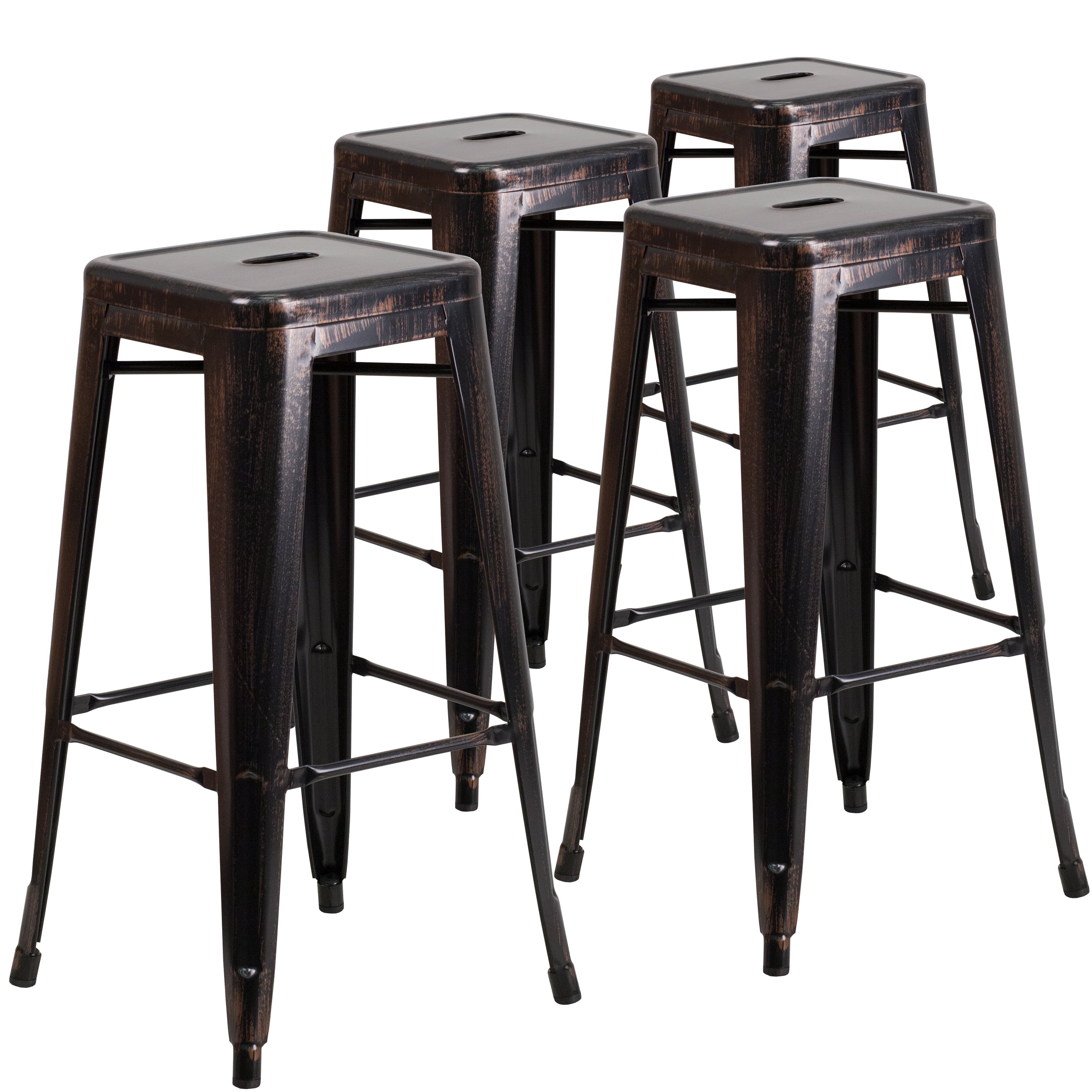 30" High Backless Black-Antique Gold Metal Indoor-Outdoor Barstool w/Square Seat 