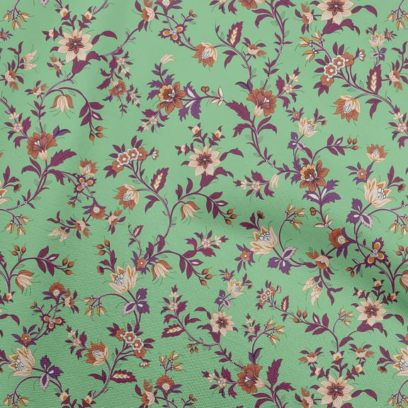 oneOone Polyester Spandex Mint Green Fabric Jacobean Floral Dress Material Fabric Print Fabric By The Yard 56 Inch Wide