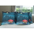 thumbnail image 6 of Ambesonne Cartoon Throw Pillow Cover 4 Pack, Animal under Rain, 18", Blue Coral, 6 of 7