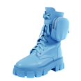 thumbnail image 1 of Blue37Botas de plataforma con estilo con bolsillo pequeño Botas de cabeza redonda con cordones para mujer para el otoño, 1 of 5