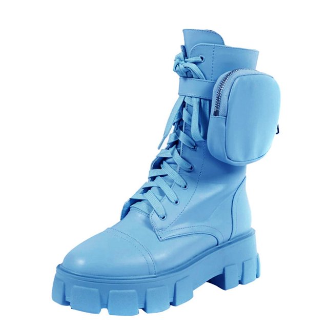Blue37Botas de plataforma con estilo con bolsillo pequeño Botas de cabeza redonda con cordones para mujer para el otoño