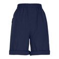 thumbnail image 6 of vigerkar Women's Bermuda Shorts Knee Length Elastic Waist Drawstring Workout Athletic Long Shorts with Pockets (Navy, L), 6 of 7