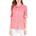 thumbnail image 5 of MODA NOVA Junior's Stripes Button Down Roll-up Long Sleeves Point Collar Shirt Red 2XL, 5 of 5