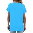 thumbnail image 6 of ClodeEU Womens Summer V-Neck Short Sleeve T-Shirt, Fashion Casual Linen Blend Loose Blouses Blue,Womens Plus M, 6 of 7