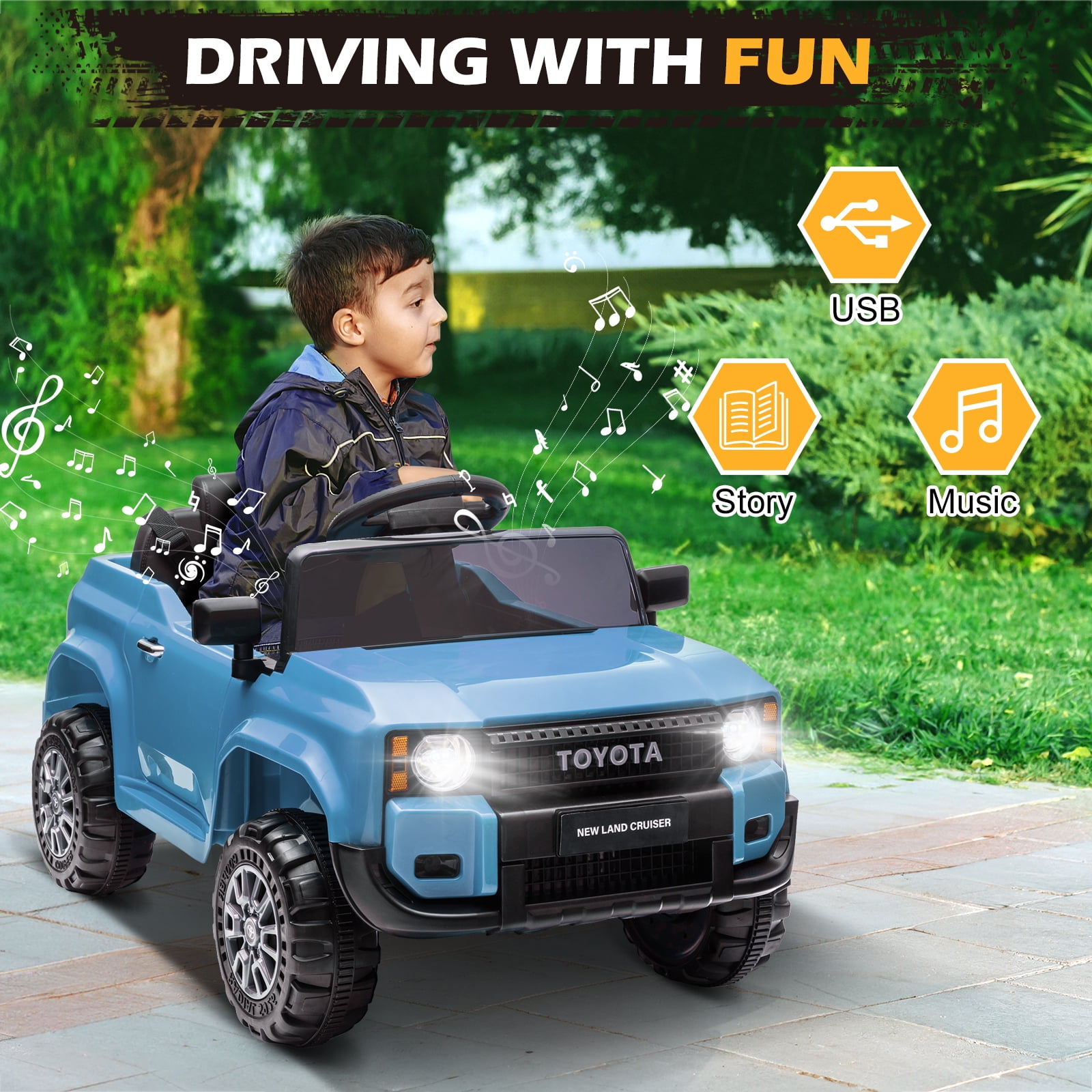 UBesGoo 12V Ride On Car Toys, Licensed Toyota Kids Powered Electric Car with Remote Control for Girls Boys, Blue