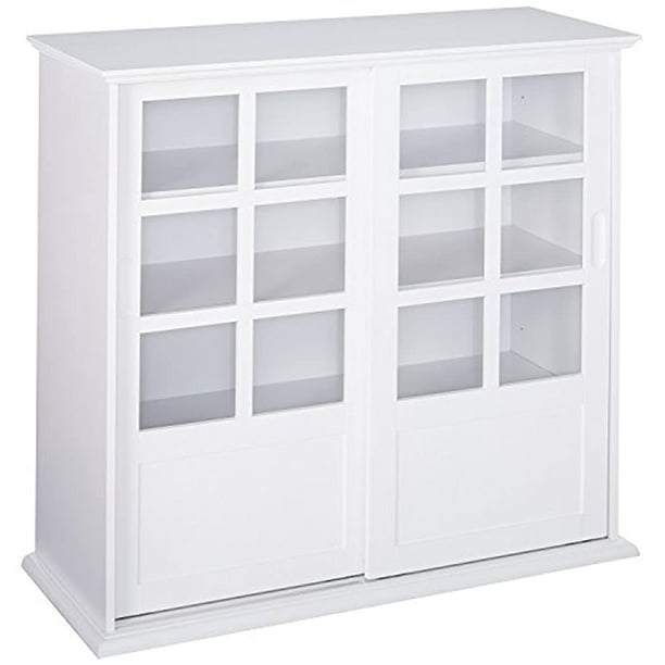Kings Brand Furniture Holmes White Wood Curio Cabinet With Glass Sliding Doors Com Kings Brand Furniture Holmes White Wood, Curio Cabinet With Sliding Glass Door