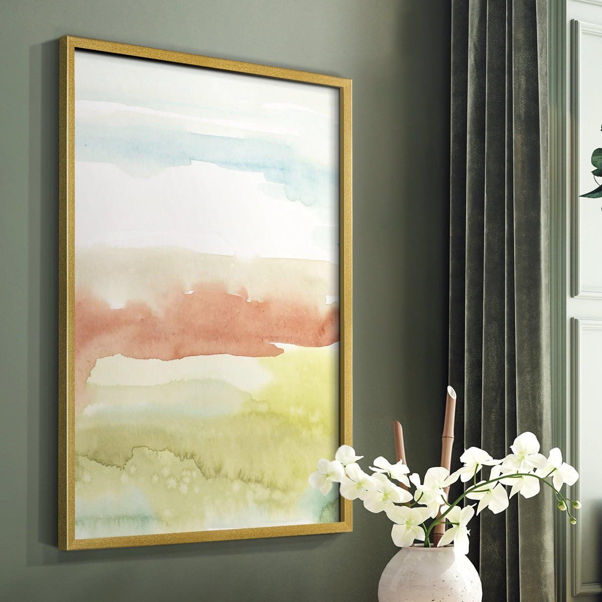 Blushing Sunrise II Framed Print in Gold Solid Wood Framed Print No Nail Hanging
